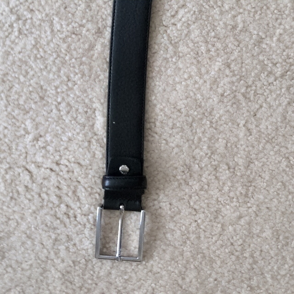 Men's Black Leather Belt with Silver Buckle
